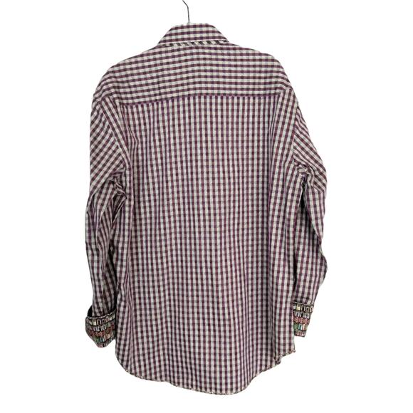 Robert Graham Men's Sz L Embroidered Purple Green Check Flip Cuff Doors Floral - Picture 2 of 8